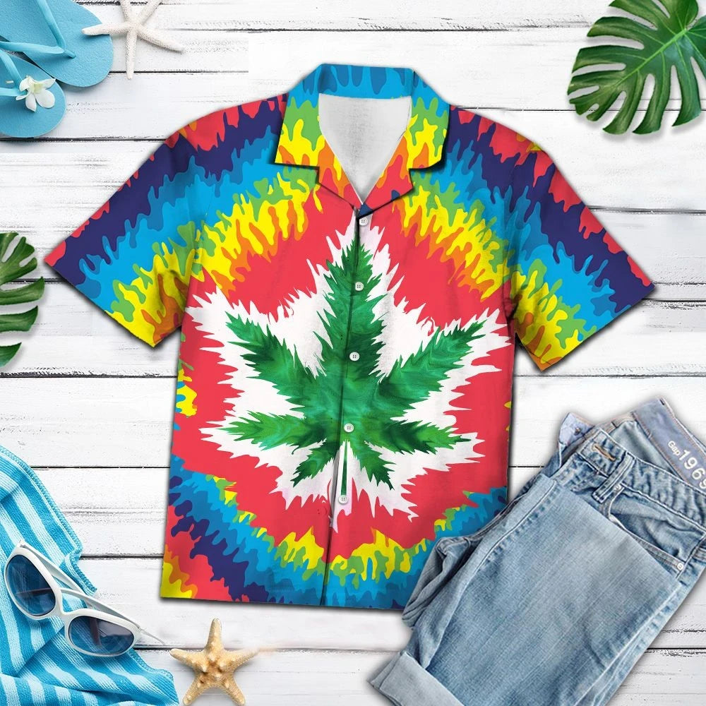 Multicolor Pot Leaf Marijuana Cannabis Tie Dye Themed Hawaiian Shirt, Hawaiian Shirt Gift, Christmas Gift