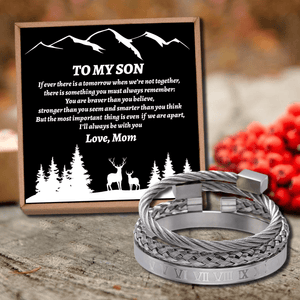 Mom To Son - I Will Always Be With You Roman Numeral Bangle Weave Bracelets Set