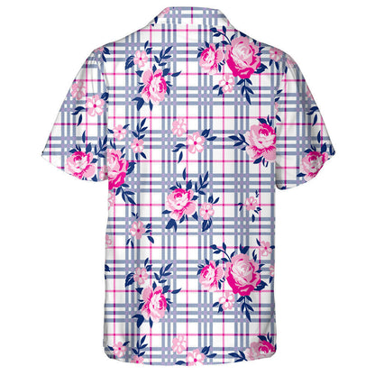 Bouquet Roses And Small Daisies On Checkered Background Hawaiian Shirt, Hawaiian Shirt Gift, Christmas Gift