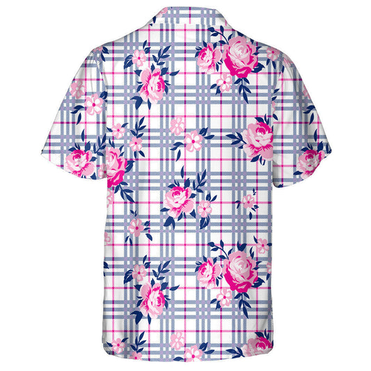 Bouquet Roses And Small Daisies On Checkered Background Hawaiian Shirt, Hawaiian Shirt Gift, Christmas Gift