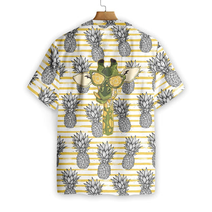 Pineapple And Cute Giraffe Yellow Horizontal Stripe Hawaiian Shirt, Hawaiian Shirt Gift, Christmas Gift