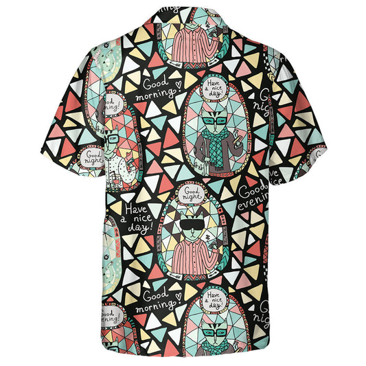 Cute Cat In Hipster Style On Colorful Mosaic Hawaiian Shirt, Hawaiian Shirt Gift, Christmas Gift