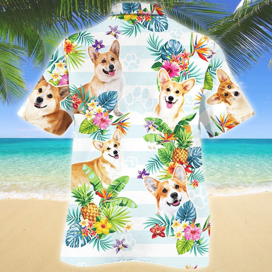 Welsh Corgi Dog Tropical Flower And Pineapple Pattern Hawaiian Shirt, Hawaiian Shirt Gift, Christmas Gift