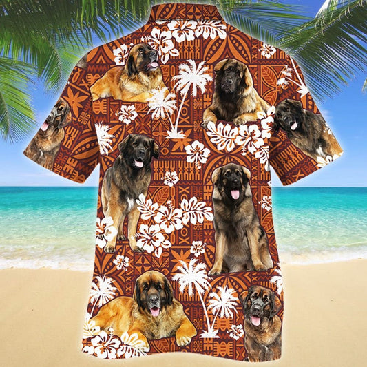 Leonberger Dog Red Tribal Pattern Brown Theme Hawaiian Shirt, Hawaiian Shirt Gift, Christmas Gift