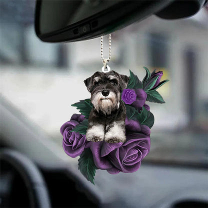 Schnauzer In Purple Rose Car Hanging Ornament, Dog Hanging Car Ornament, Christmas Decoration