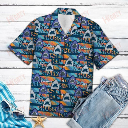 Shark Paradise - Short Sleeve Shirt Vacation Hawaiian T Shirts Tactical Hawaiian Shirt Funny Hawaiian Shirts, Hawaiian Shirt Gift, Christmas Gift