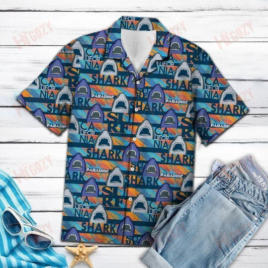 Shark Paradise - Short Sleeve Shirt Vacation Hawaiian T Shirts Tactical Hawaiian Shirt Funny Hawaiian Shirts, Hawaiian Shirt Gift, Christmas Gift
