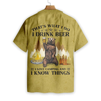 Olive Background Design Hawaiian Shirt Camping Bear Drink Beer, Hawaiian Shirt Gift, Christmas Gift