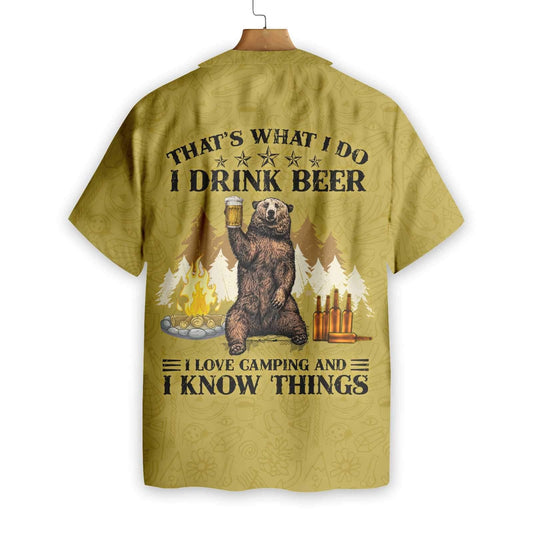 Olive Background Design Hawaiian Shirt Camping Bear Drink Beer, Hawaiian Shirt Gift, Christmas Gift