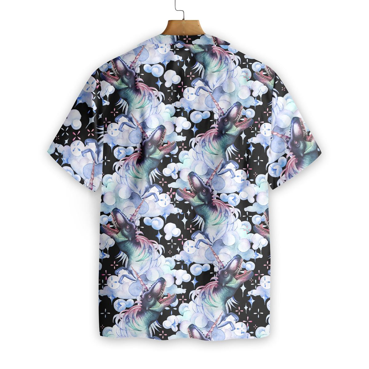 Unicorn T-Rex Dinosaur Dreamy Design Black Theme Hawaiian Shirt, Hawaiian Shirt Gift, Christmas Gift