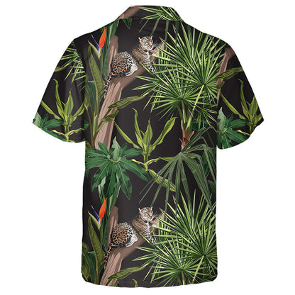 Wild African Animals Leopard In Tropical Forest On Black Hawaiian Shirt, Hawaiian Shirt Gift, Christmas Gift