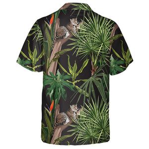 Wild African Animals Leopard In Tropical Forest On Black Hawaiian Shirt, Hawaiian Shirt Gift, Christmas Gift