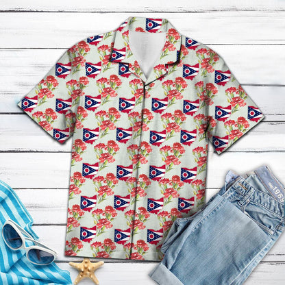 Ohio Flag Red Carnation Outstanding Design Hawaiian Shirt,Hawaiian Shirt Gift, Christmas Gift