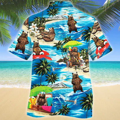 Bear Chilling Beach Vibe Holiday Vacation Pattern Hawaiian Shirt, Hawaiian Shirt Gift, Christmas Gift