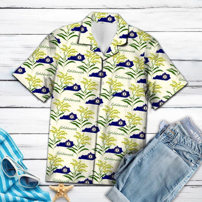 Kentucky Flag With Goldenrod Flower Hawaiian Shirt, Hawaiian For Gift