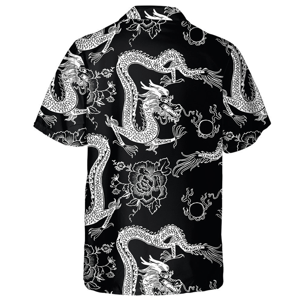 Beautiful Vintage Ink Chinese Dragon Black And White Hawaiian Shirt, Hawaiian Shirt Gift, Christmas Gift