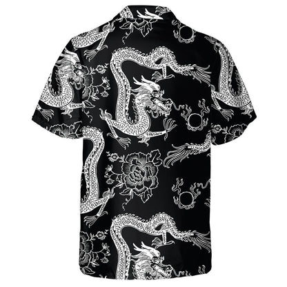 Beautiful Vintage Ink Chinese Dragon Black And White Hawaiian Shirt, Hawaiian Shirt Gift, Christmas Gift