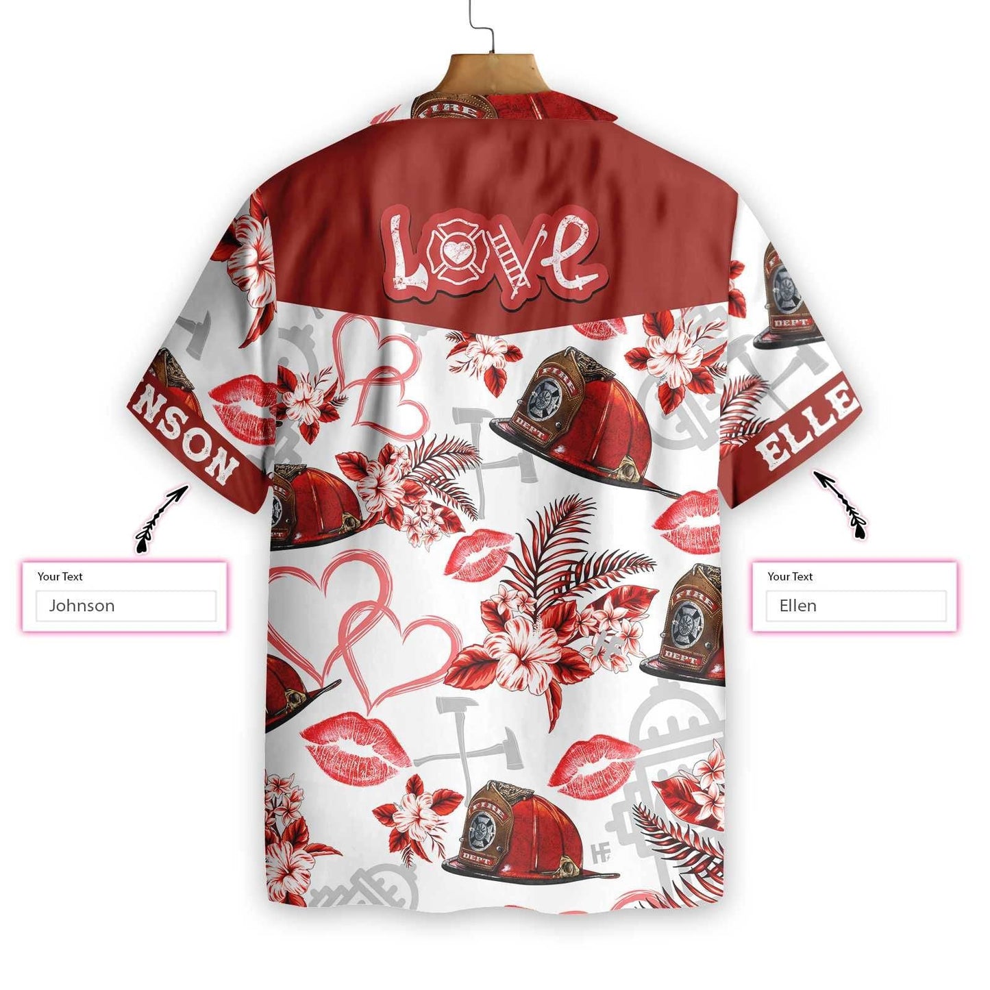 Love Firefighter Valentine Custom Name Hawaiian Shirt, Hawaiian For Gift