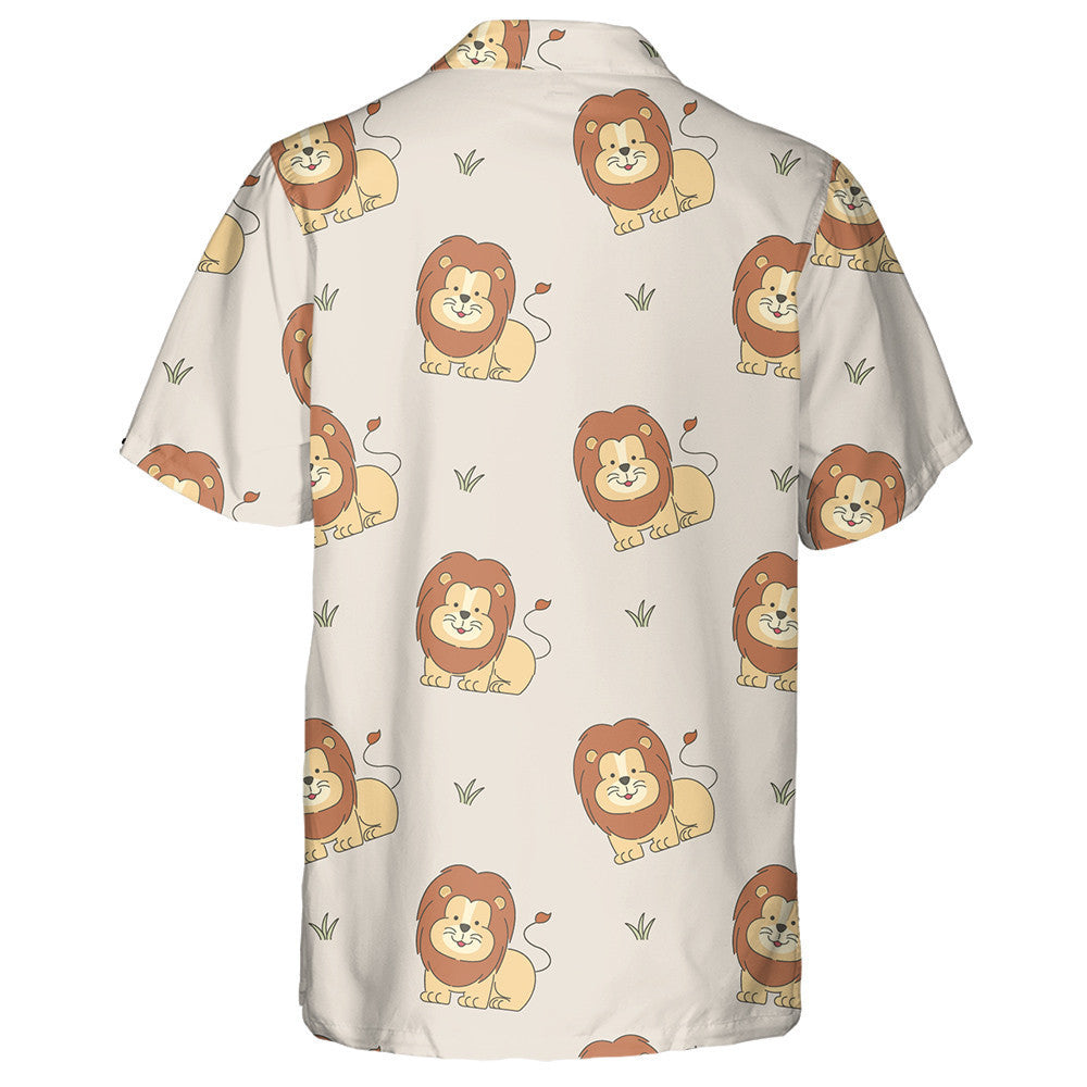 Smiling Lion And Small Grass On Purple Background Hawaiian Shirt, Hawaiian Shirt Gift, Christmas Gift