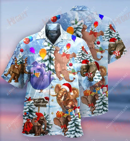 Christmas Better With Elephants Short Hawaiian Shirt Hobbies Hawaiian T Shirts Custom Hawaiian Shirts Funny Hawaiian Shirts, Hawaiian Shirt Gift, Christmas Gift