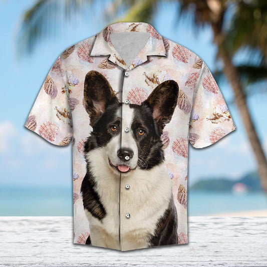 Enticing Seashells And Cute Cardigan Welsh Corgi Pattern Hawaiian Shirt, Hawaiian Shirt Gift, Christmas Gift