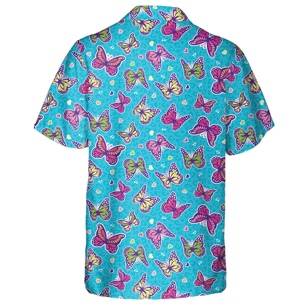 Theme Small Heart And Butterfly On Blue Leopard Hawaiian Shirt, Hawaiian Shirt Gift, Christmas Gift