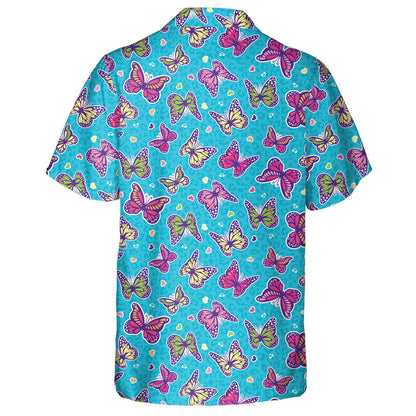 Theme Small Heart And Butterfly On Blue Leopard Hawaiian Shirt, Hawaiian Shirt Gift, Christmas Gift