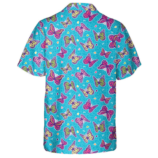 Theme Small Heart And Butterfly On Blue Leopard Hawaiian Shirt, Hawaiian Shirt Gift, Christmas Gift