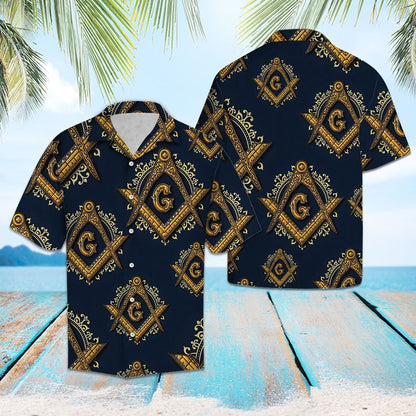 The Masonic Square And Compasses On Black Background Hawaiian Shirt, Hawaiian Shirt Gift, Christmas Gift