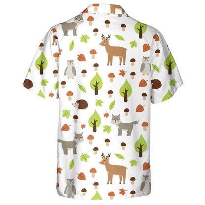 Cute Cartoon Wolf Hedgehog And Owl Autumn Woodland Hawaiian Shirt, Hawaiian Shirt Gift, Christmas Gift