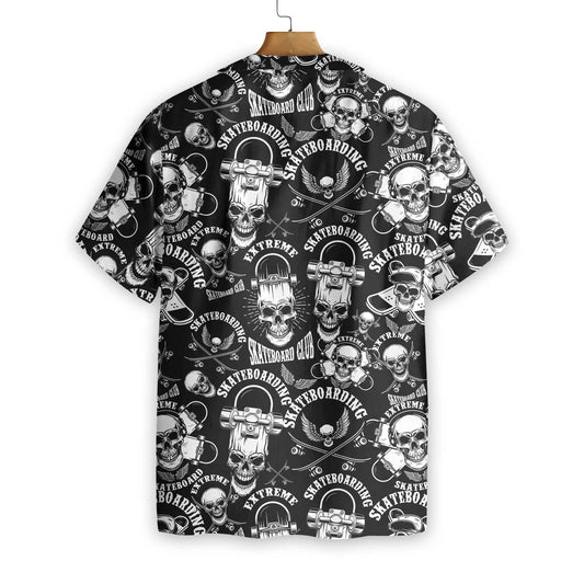 Enticing Skateboard Emblems In Monochrome Style Hawaiian Shirt,Hawaiian Shirt Gift, Christmas Gift