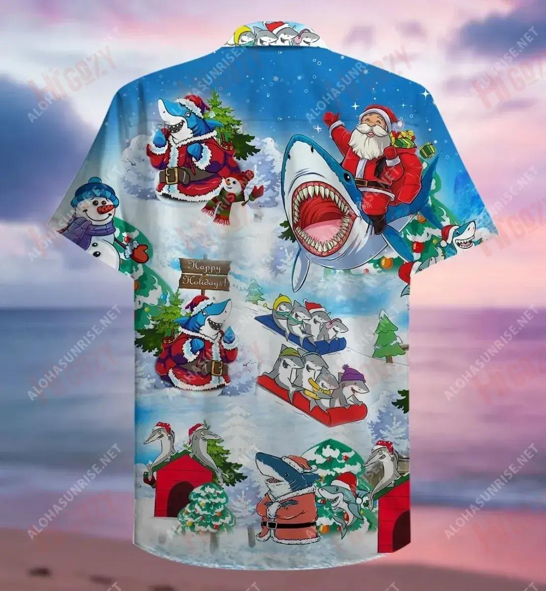 Christmas Shark Short Hawaiian Shirt Summer Short Sleeve Hawaiian Crazy Shirts Hawaiian Shirts For Men, Hawaiian Shirt Gift, Christmas Gift