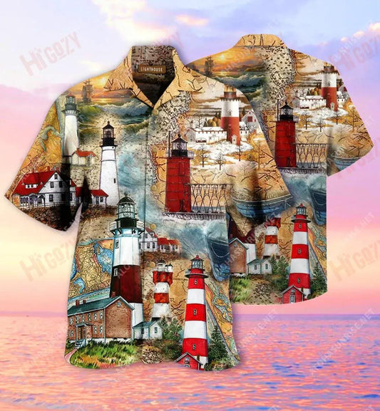 The Past Is A Lighthouse, Not A Port Short Hawaiian Shirt Summer Tropical Shirts Vintage Hawaiian Shirts Hawaiian Shirts For Women, Hawaiian Shirt Gift, Christmas Gift