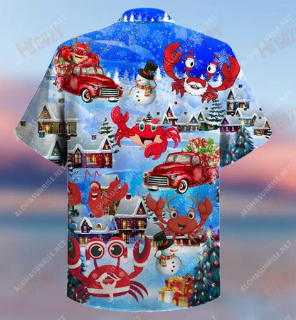 Merry Xmas With Crabs Short Hawaiian Shirt Summer Hawaiian T Shirts Tropical Shirts For Men Funny Hawaiian Shirts, Hawaiian Shirt Gift, Christmas Gift