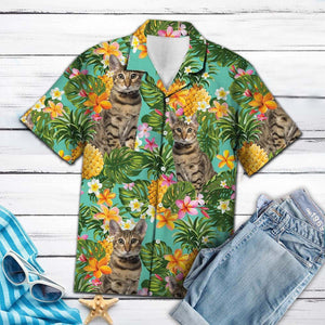 Savannah Cat With Pineapples With Flowers Hawaiian Shirt,Hawaiian Shirt Gift, Christmas Gift