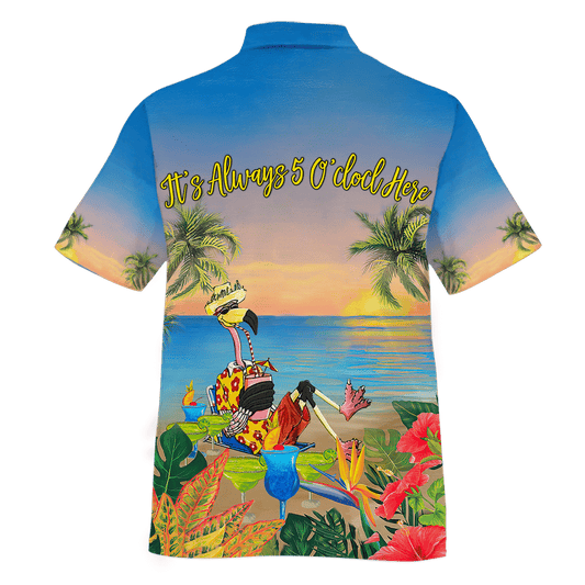 Flamingo Chilling In Beach Pattern Hawaiian Shirt, Hawaiian Shirt Gift, Christmas Gift