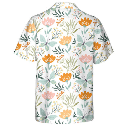 Butterflies And Different Flowers On White Hawaiian Shirt, Hawaiian For Gift