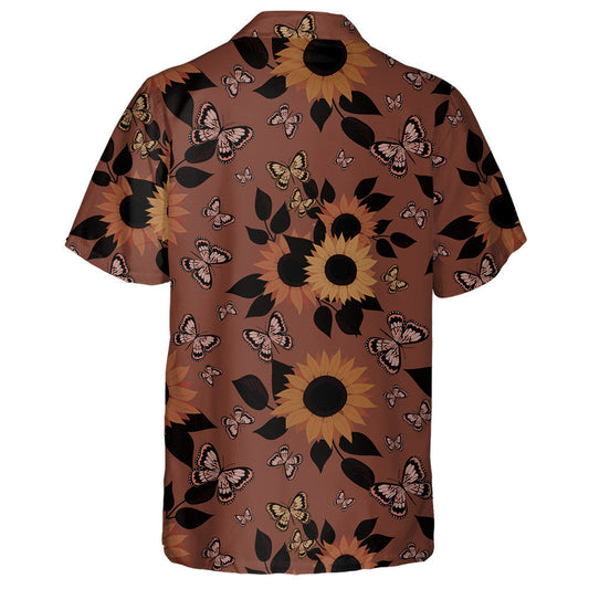 Fairy Butterflies And Sunflowers On Burnt Color Background Hawaiian Shirt, Hawaiian Shirt Gift, Christmas Gift