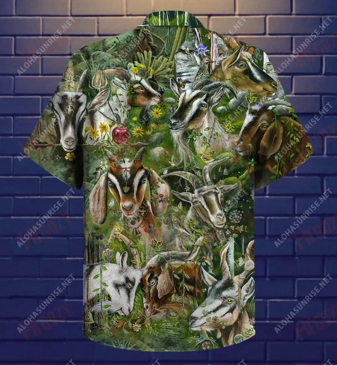 Wild Goat Unisex Short Hawaiian Shirt Ocean Aloha Shirt Custom Hawaiian Shirts Funny Hawaiian Shirts, Hawaiian Shirt Gift, Christmas Gift