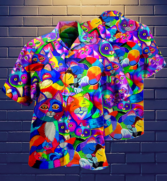 Cat Fullcolor Rainbow - Hawaiian Shirt_Hawaiian Shirt Gift, Christmas Gift