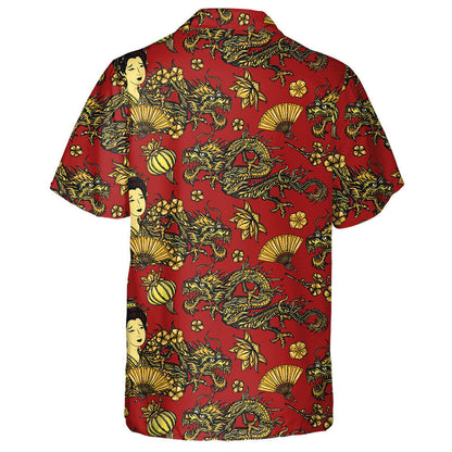 Golden Dragons And hinese Fashion Woman Hawaiian Shirt,Hawaiian Shirt Gift, Christmas Gift