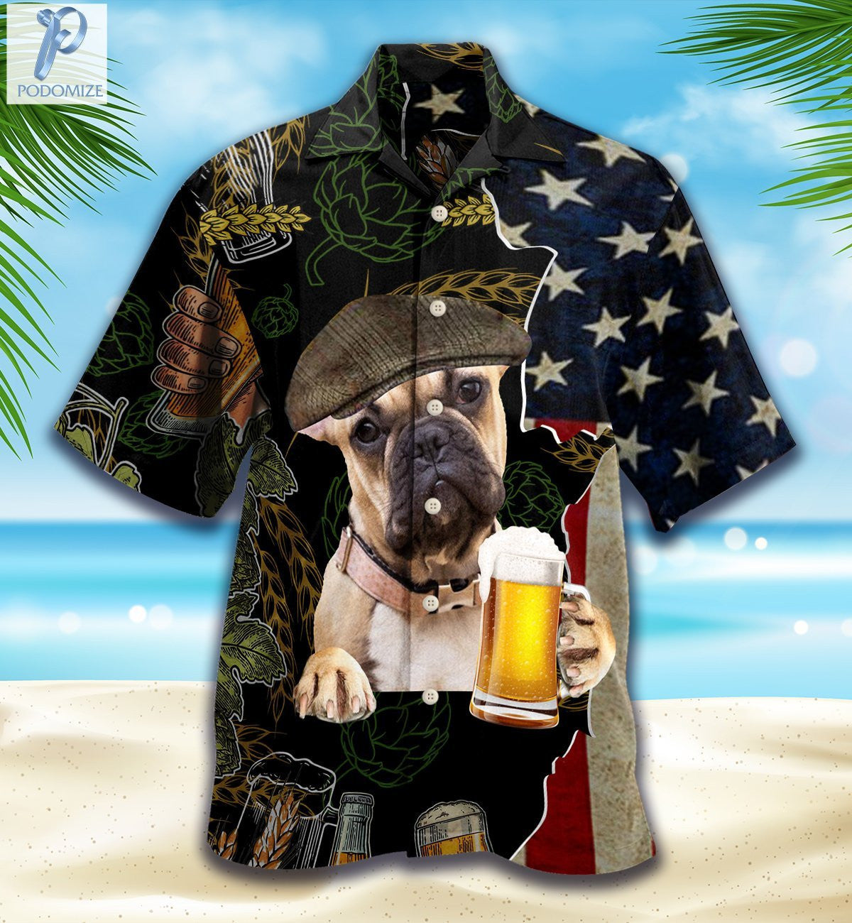 French Bulldog And Beer Pattern Hawaiian Shirt, Hawaiian Shirt Gift, Christmas Gift