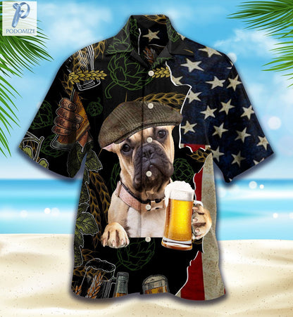 French Bulldog And Beer Pattern Hawaiian Shirt, Hawaiian Shirt Gift, Christmas Gift