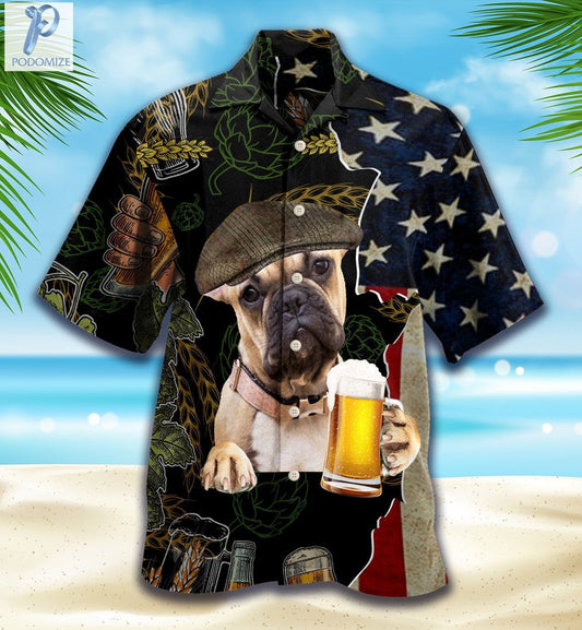 French Bulldog And Beer Pattern Hawaiian Shirt, Hawaiian Shirt Gift, Christmas Gift