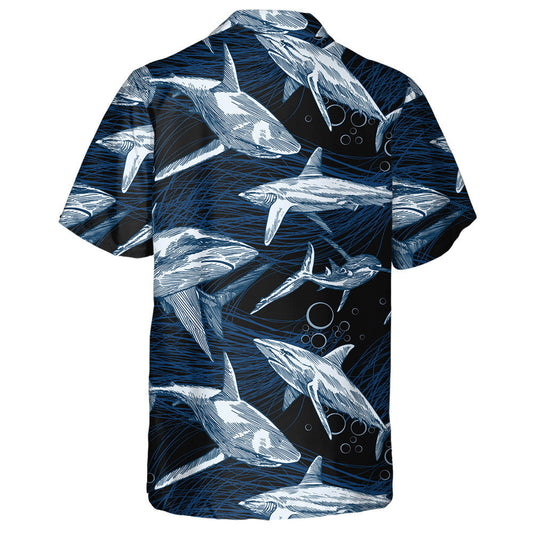 Underwater Sea Fish Amazing Shark On Dark Design Hawaiian Shirt, Hawaiian Shirt Gift, Christmas Gift