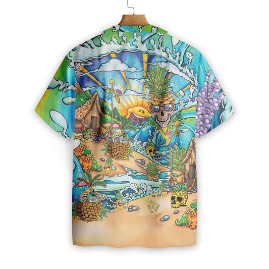 Pineapple Skull Beach Funny Design Hawaiian Shirt,Hawaiian Shirt Gift, Christmas Gift