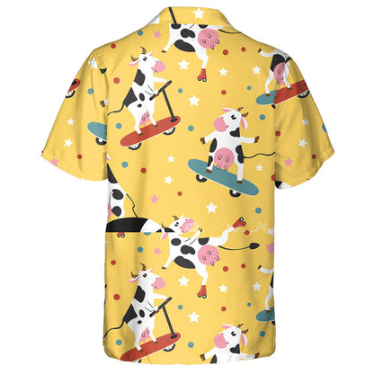 Hand Draw Cows On Skates And Kick Scooters Hawaiian Shirt, Hawaiian Shirt Gift, Christmas Gift