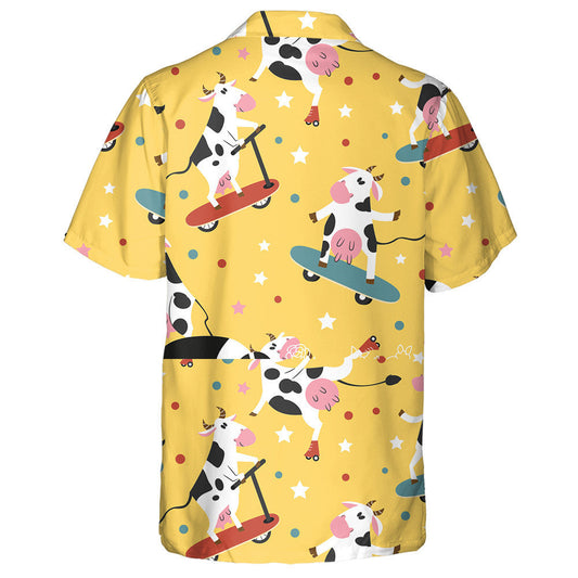 Hand Draw Cows On Skates And Kick Scooters Hawaiian Shirt, Hawaiian Shirt Gift, Christmas Gift