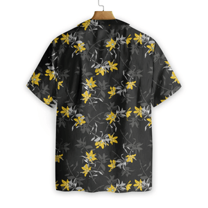 Grey And Yellow Flower Pattern Hawaiian Shirt,Hawaiian Shirt Gift, Christmas Gift