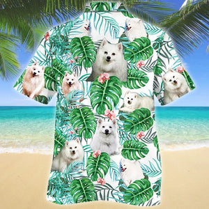 Adorable American Eskimo Dog Tropical Plant Pattern Hawaiian Shirt, Hawaiian Shirt Gift, Christmas Gift